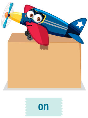 Preposition wordcard with airplane on box illustrationのイラスト素材