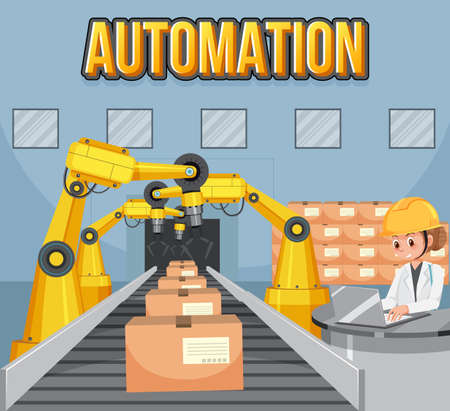 Packaging process concept with automation illustrationのイラスト素材