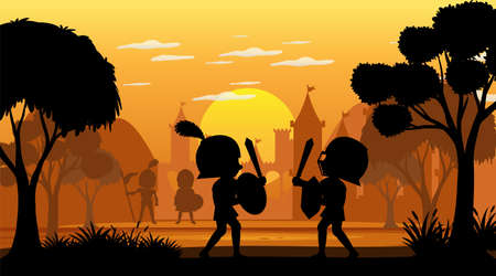 Silhouette medieval cartoon background illustrationのイラスト素材