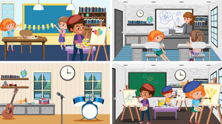 Set of student in the classroom scene illustrationのイラスト素材