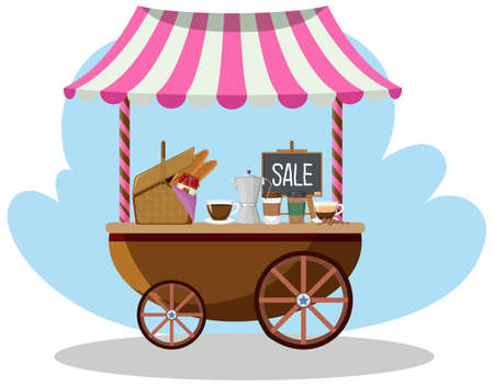 Flea market concept with cafe coffee cart illustrationのイラスト素材