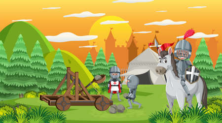 Medieval military camp scene illustrationのイラスト素材