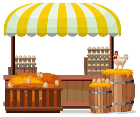 Market stall concept with egg shop stall illustrationのイラスト素材