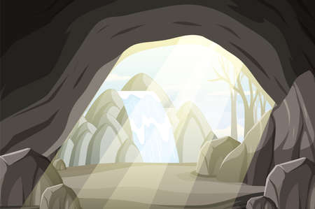 Inside cave landscape in cartoon style illustrationのイラスト素材