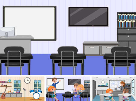 Set of student in the classroom scene illustrationのイラスト素材