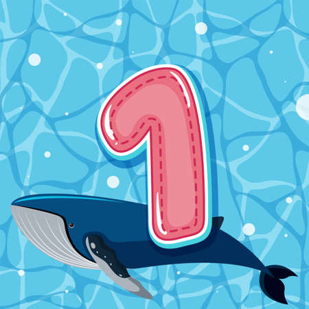 Number one with sea animals illustrationのイラスト素材