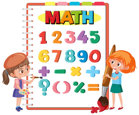 Counting number 0 to 9 and math symbols for kids illustrationのイラスト素材