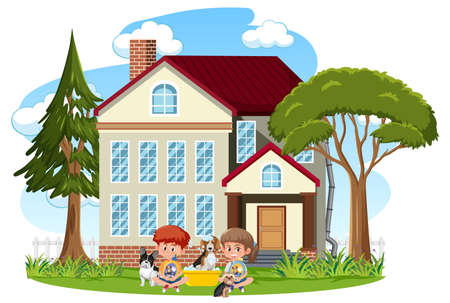Isolated scene with people cartoon character illustrationのイラスト素材