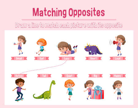 Matching opposite words worksheet illustrationのイラスト素材