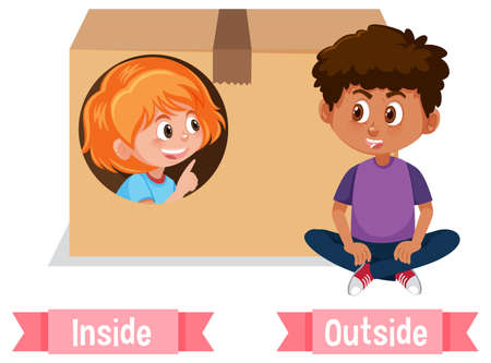 Opposite English Words inside and outside illustrationのイラスト素材