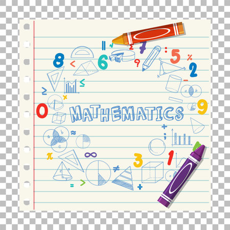 Doodle math formula with Mathematics font on notebook page illustrationのイラスト素材