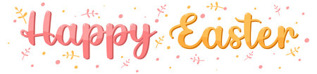 Happy Easter design in pink and yellow illustration
