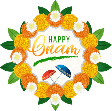 Onam Hindu harvest festival poster illustrationのイラスト素材