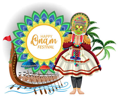 Onam Hindu harvest festival poster illustrationのイラスト素材