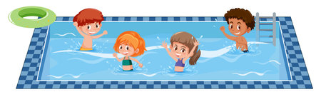 Happy children in swimming pool illustrationのイラスト素材