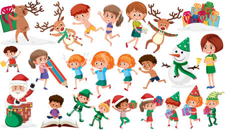 Collection of many kids doing different activities  illustrationのイラスト素材