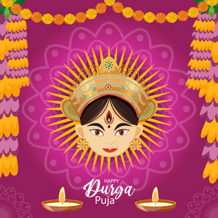 Durga Puja Indian festival banner illustrationのイラスト素材