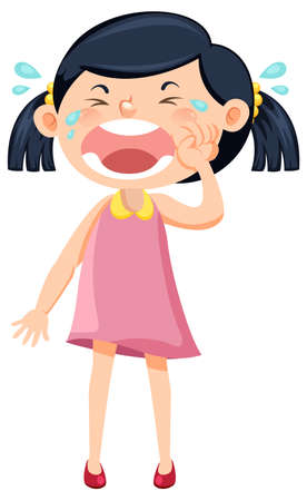 A girl in pink dress crying cartoon character illustrationのイラスト素材
