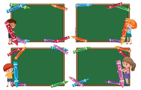 Empty board template with children cartoon character illustrationのイラスト素材