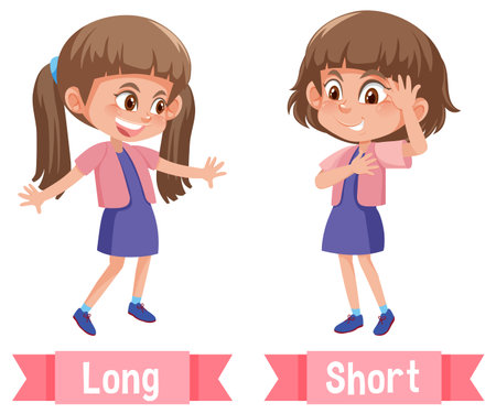 Opposite English Words long and short illustrationのイラスト素材