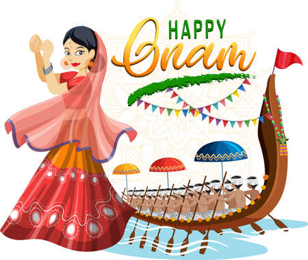 Onam Hindu harvest festival poster illustrationのイラスト素材