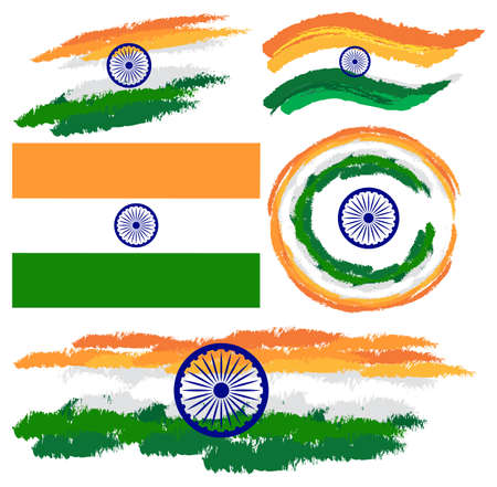 Flag of India in different designs illustrationのイラスト素材