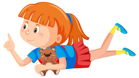 Happy girl holding teddy bear illustrationのイラスト素材