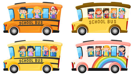 Student in school bus on white background illustrationのイラスト素材