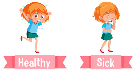 Opposite English Words healthy and sick illustrationのイラスト素材
