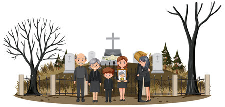 People at funeral ceremony illustration