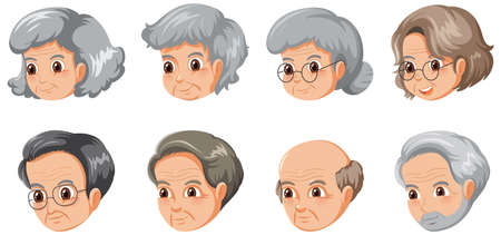 Set of many elderly faces illustrationのイラスト素材