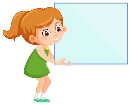 Cute girl holding blank board in cartoon style illustrationのイラスト素材