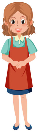 Woman wearing red apron illustrationのイラスト素材