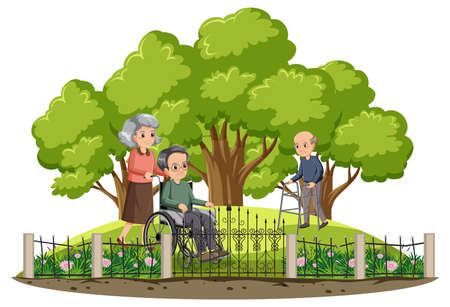 Elderly people at park illustrationのイラスト素材