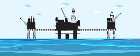 Oil platform or oil rig silhouette illustrationのイラスト素材