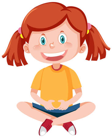 Cartoon happy girl sitting illustrationのイラスト素材