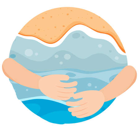 Beach in circle shape with two arms hugging illustrationのイラスト素材
