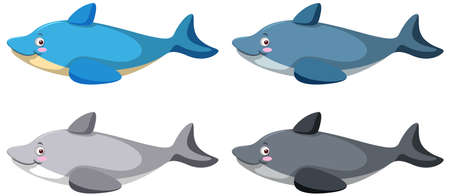 Set of different dolphins in cartoon style illustrationのイラスト素材