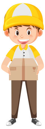 Courier man carrying carton box cartoon illustrationのイラスト素材