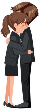 A couple in mourning clothes and crying illustrationのイラスト素材