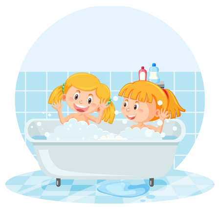 Happy children in bathtub illustrationのイラスト素材
