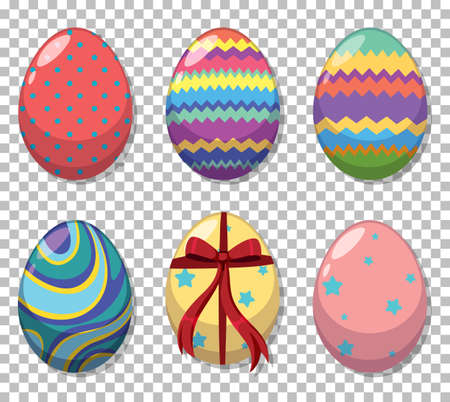 Set of colourful easter eggs on grid background illustrationのイラスト素材