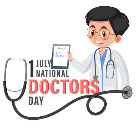 Male doctor on doctor day in July logo illustrationのイラスト素材