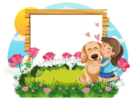 Empty board template with cartoon character illustrationのイラスト素材