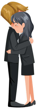 A couple in mourning clothes and crying illustrationのイラスト素材
