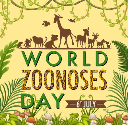 World zoonoses day on 6 July cartoon poster illustrationのイラスト素材