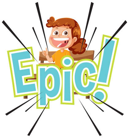 Happy boy cartoon character with word expression illustrationのイラスト素材