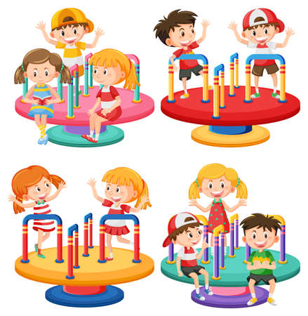 Children roundabout playground cartoon illustrationのイラスト素材