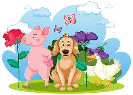 Friendly animal in nature scene illustrationのイラスト素材