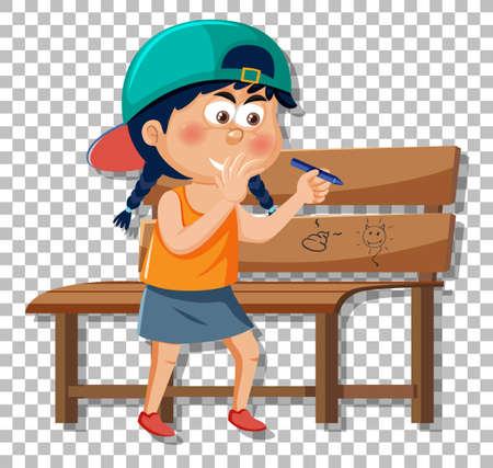 A girl drawing on brench illustrationのイラスト素材